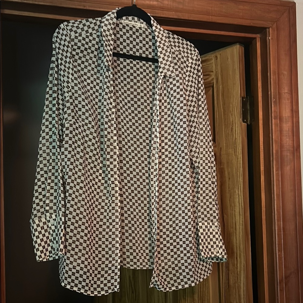Brown and White Checkered Shirt